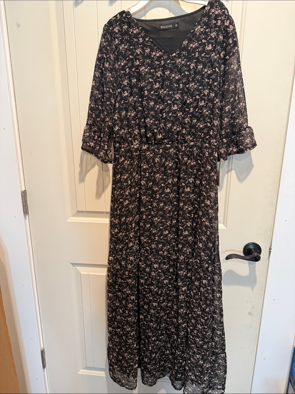 Mikarose Black Maxi Dress with Pink Floral Print